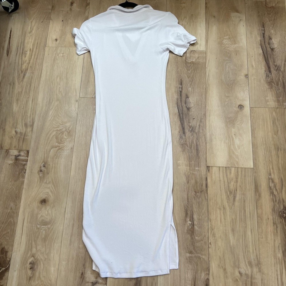 LNA Dress Womens Medium White Ribbed Collared Short Sleeve Bodycon Midi Casual - Picture 7 of 8